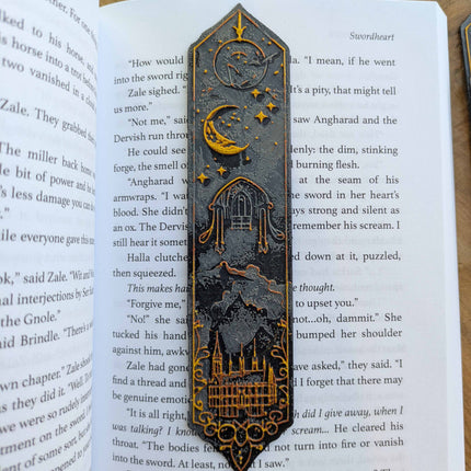 Celestial Gothic Castle Bookmarks – Handcrafted Elegant Black & Gold Magic Themed Bookmarks