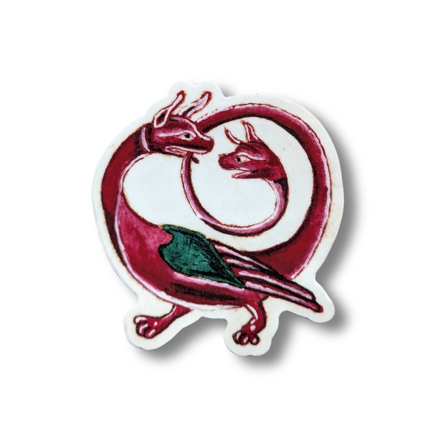 Mythic Twin-Headed Dragon Sticker - Crimson Ouroboros Art Decal - Mystical Creature Vinyl Sticker