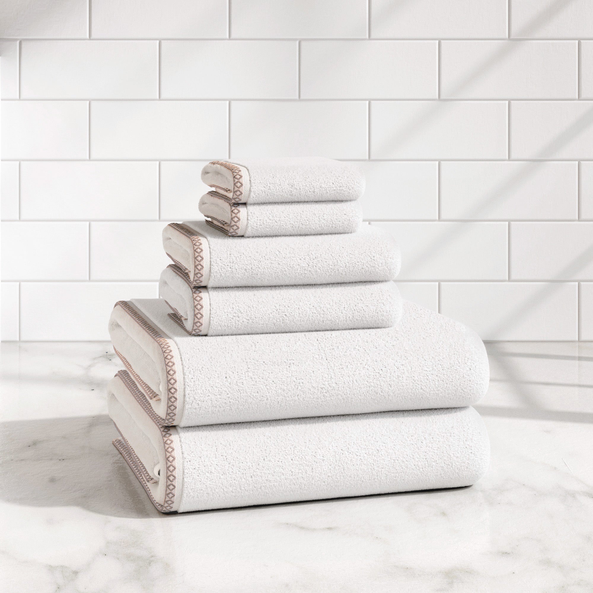 Cotton Border-Stitched 6-Piece Towel Set - Valery Collection