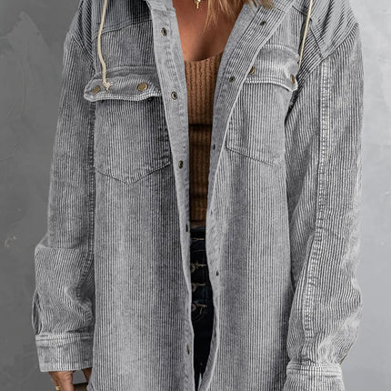 Snap Front Hooded Corduroy Shacket