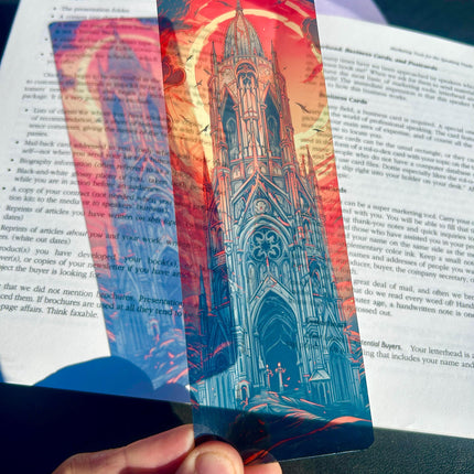 Gothic Cathedral Bookmark with Burning Sky | Gothic Spire Silhouette | Dark Bookmark | Gothic Gift | Fantasy Gift