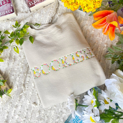 Threaded By Sabrina - Bookish Floral Spring Embroidered Sweatshirt / Book Sweashir