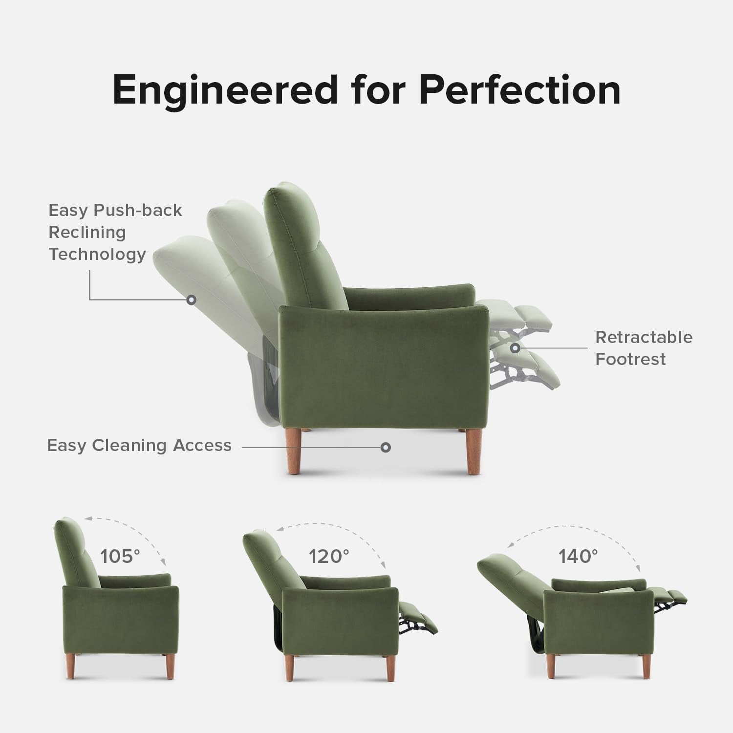 Arthur Recliner Chair with 3 Positions, Accent Chair, Mid Century