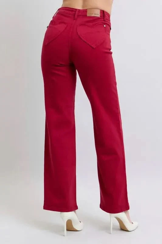 Judy Blue Full Size High Waist Heart Shaped Back Pockets 90's Straight Jeans