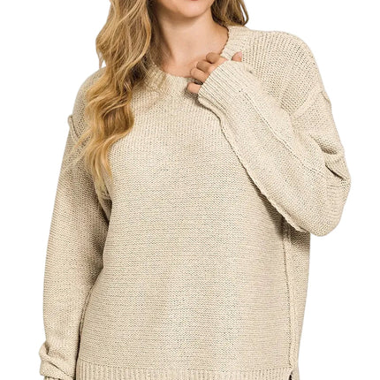 Exposed Seam Round Neck Sweater
