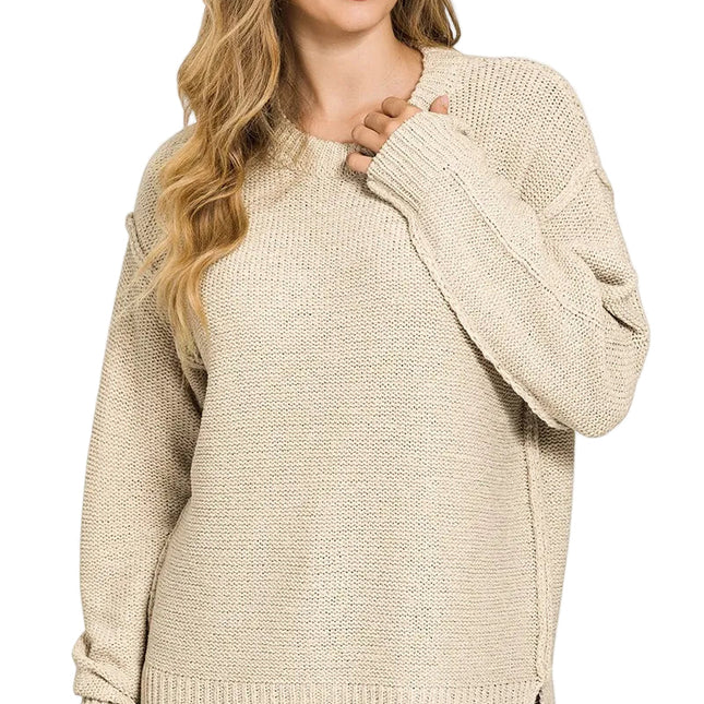 Exposed Seam Round Neck Sweater