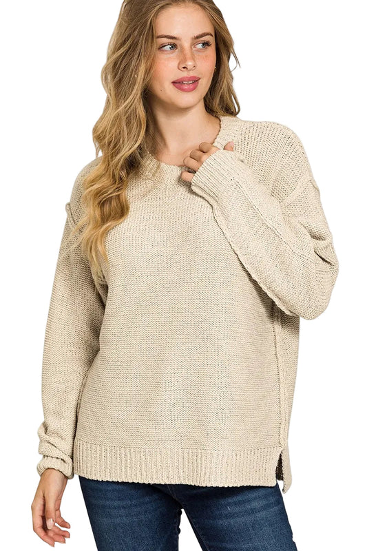 Exposed Seam Round Neck Sweater