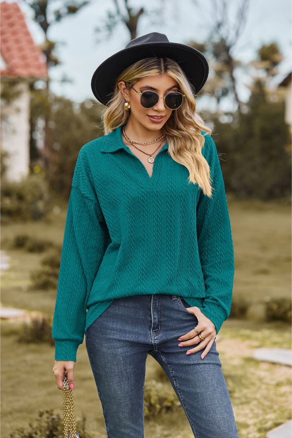 Hannah's Collared Cable-Knit Blouse