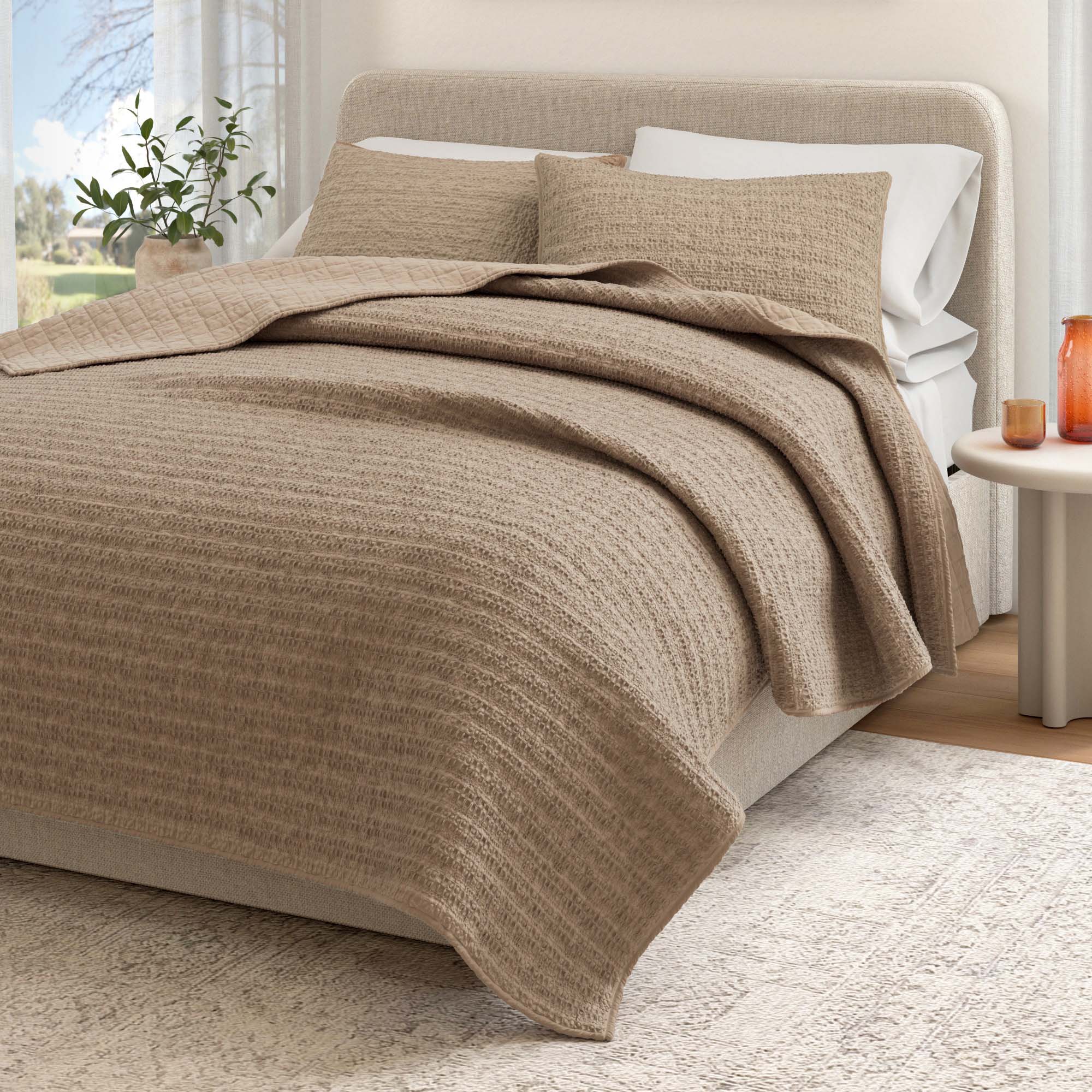 100% Cotton Honeycomb Waffle Garment Washed Quilt Set - Genevieve Collection