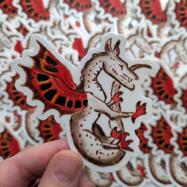 Mythic Crimson Wing Dragon  - Ethereal Creature Vinyl Sticker | Fantasy Art Decal