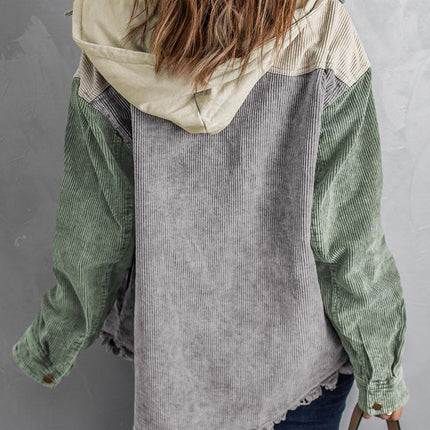Snap Front Hooded Corduroy Shacket