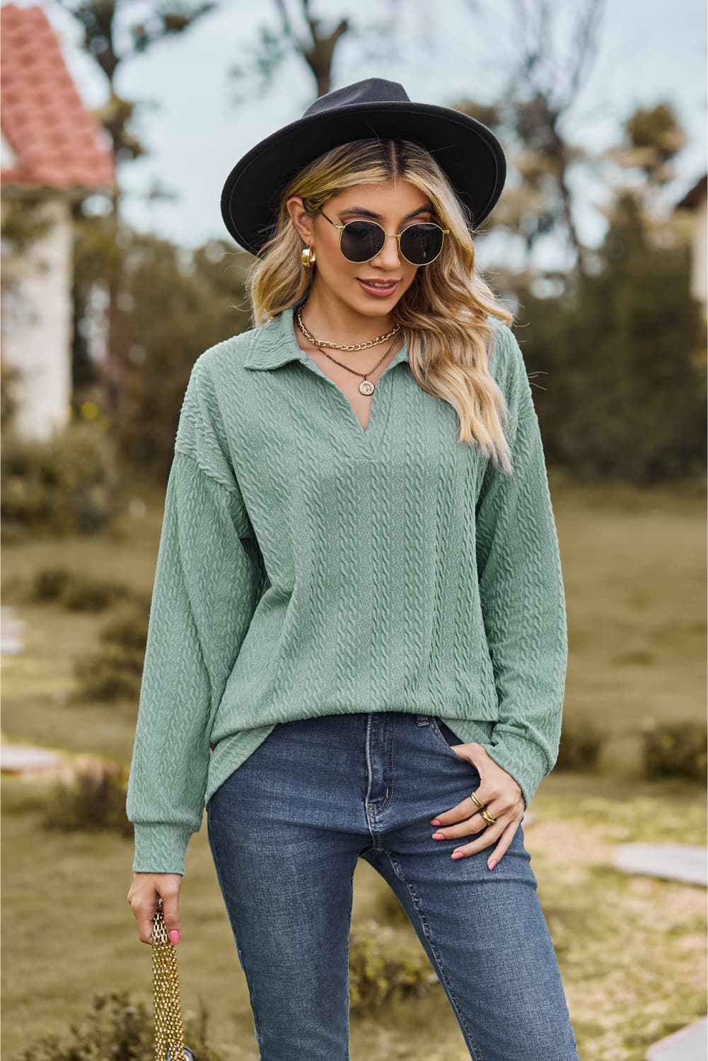 Hannah's Collared Cable-Knit Blouse