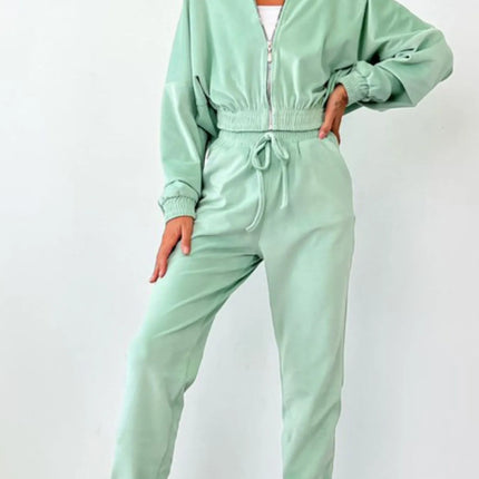 Zip Up Long Sleeve Top and Pants Set