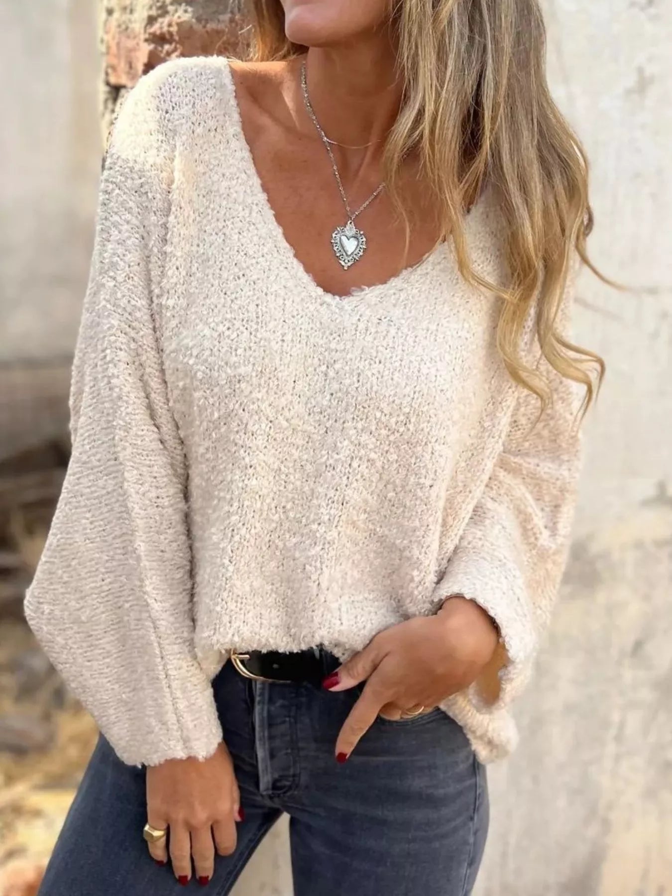 Full Size V-Neck Long Sleeve Sweater Plus Size