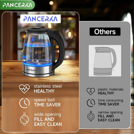 PANCERKA Electric Kettle 1.8L, 1500W Fast Boiling with LED Indicator, Auto Shut-Off, Bpa-Free and Wide Mouth for Easy Cleaning, Electric Tea Kettle for Home, Office
