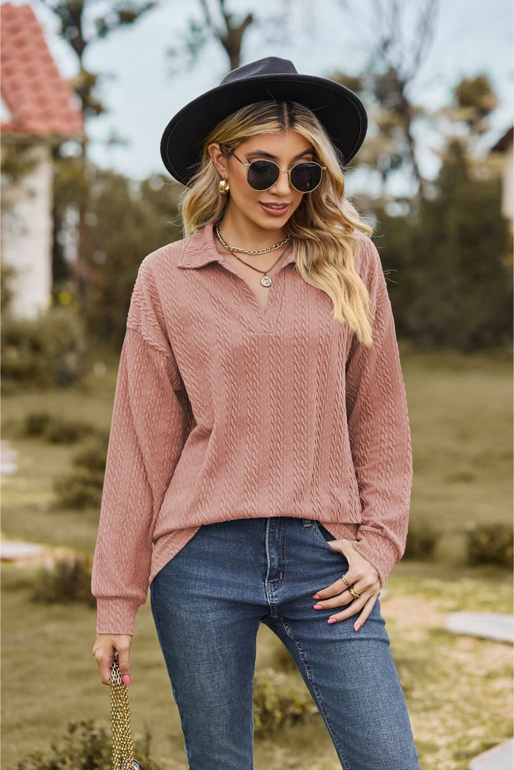 Hannah's Collared Cable-Knit Blouse