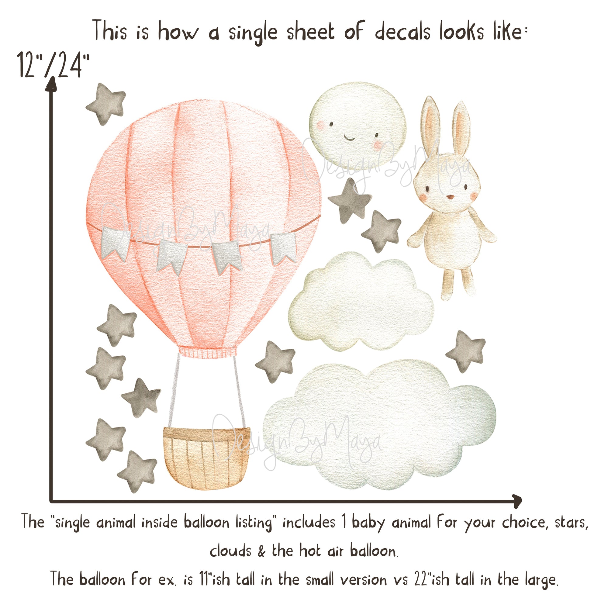 Baby animal inside Hot Air Balloon - Fabric Nursery Wall Art Decals