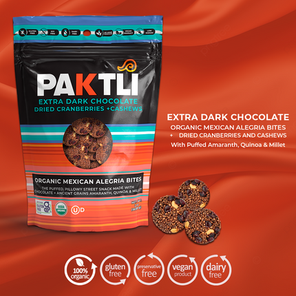 NEW Extra Dark Chocolate Alegria Bites w/ Cranberries + Cashews