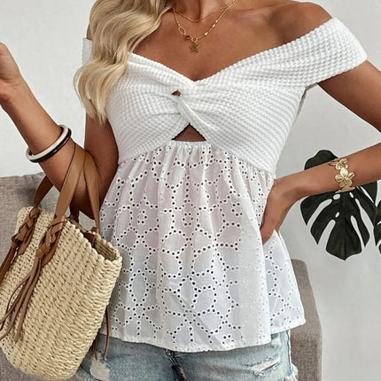 Eyelet Cutout Off-Shoulder Blouse