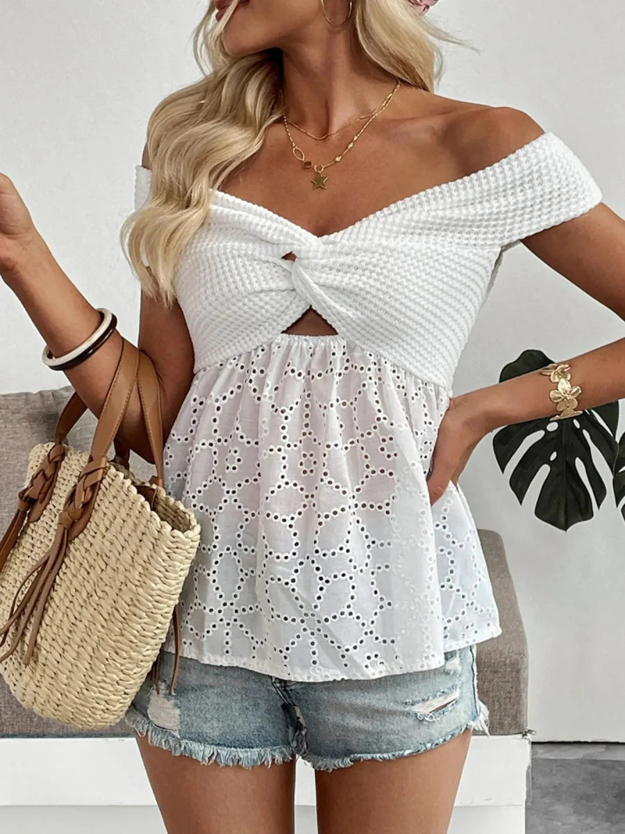 Eyelet Cutout Off-Shoulder Blouse