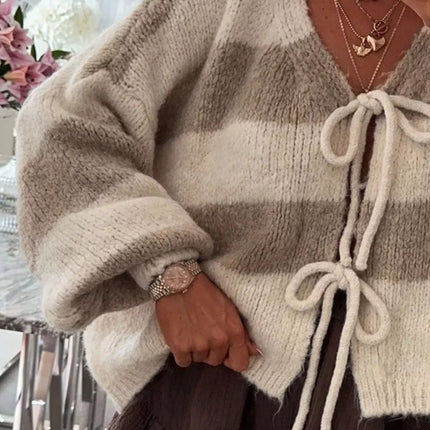 Striped Tie-Front Knit Cardigan