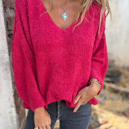 Full Size V-Neck Long Sleeve Sweater Plus Size