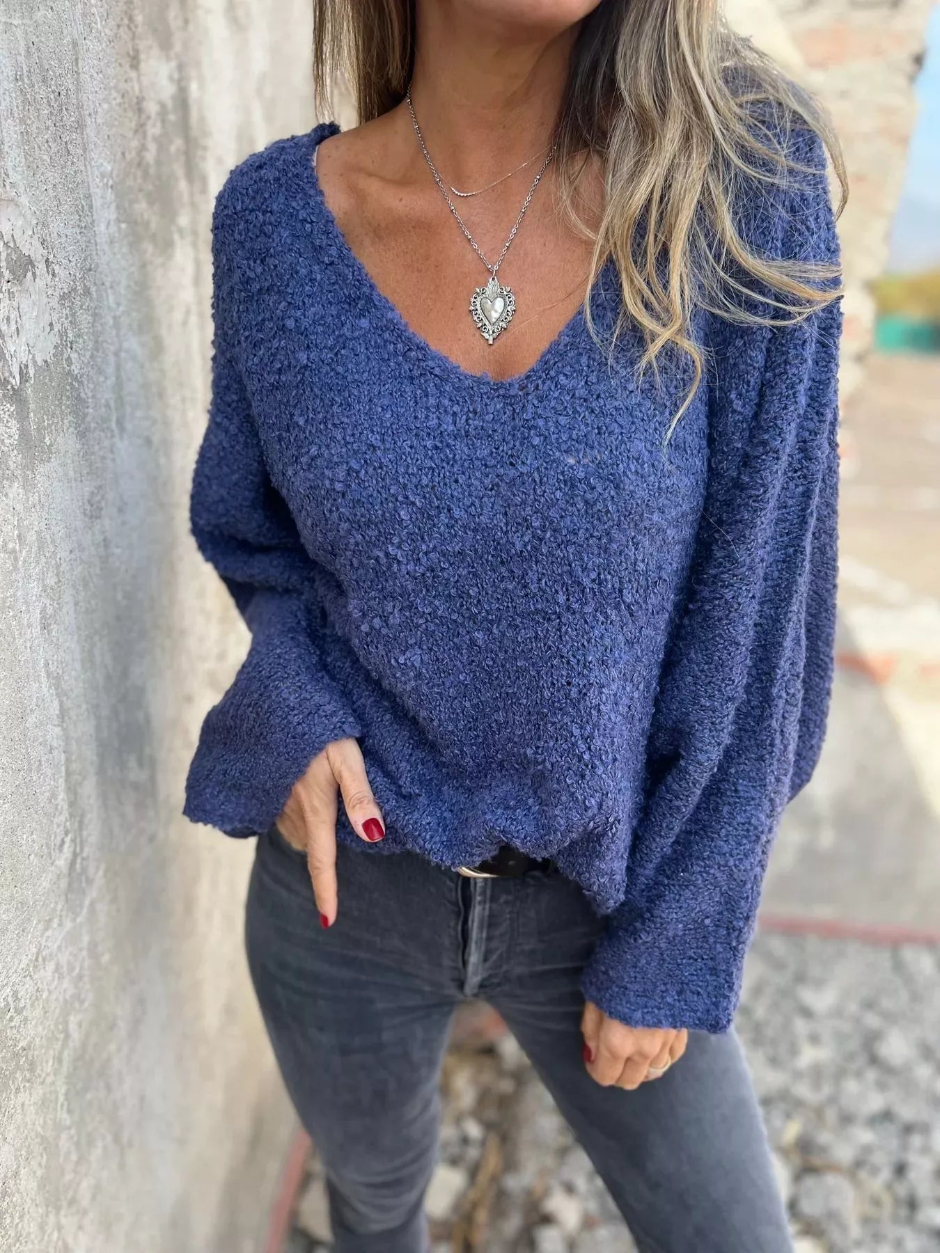 Full Size V-Neck Long Sleeve Sweater Plus Size