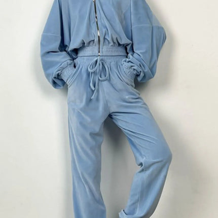 Zip Up Long Sleeve Top and Pants Set
