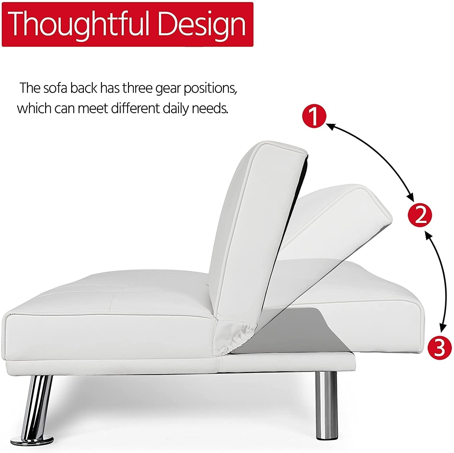 Adjustable Convertible Sofa Bed with Cup Holders