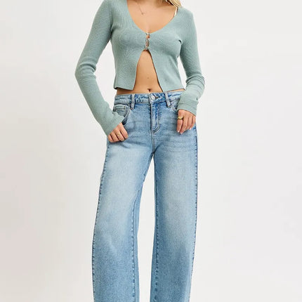 RISEN Mid Rise Wide Barrel Transferable Leg Snap Jeans