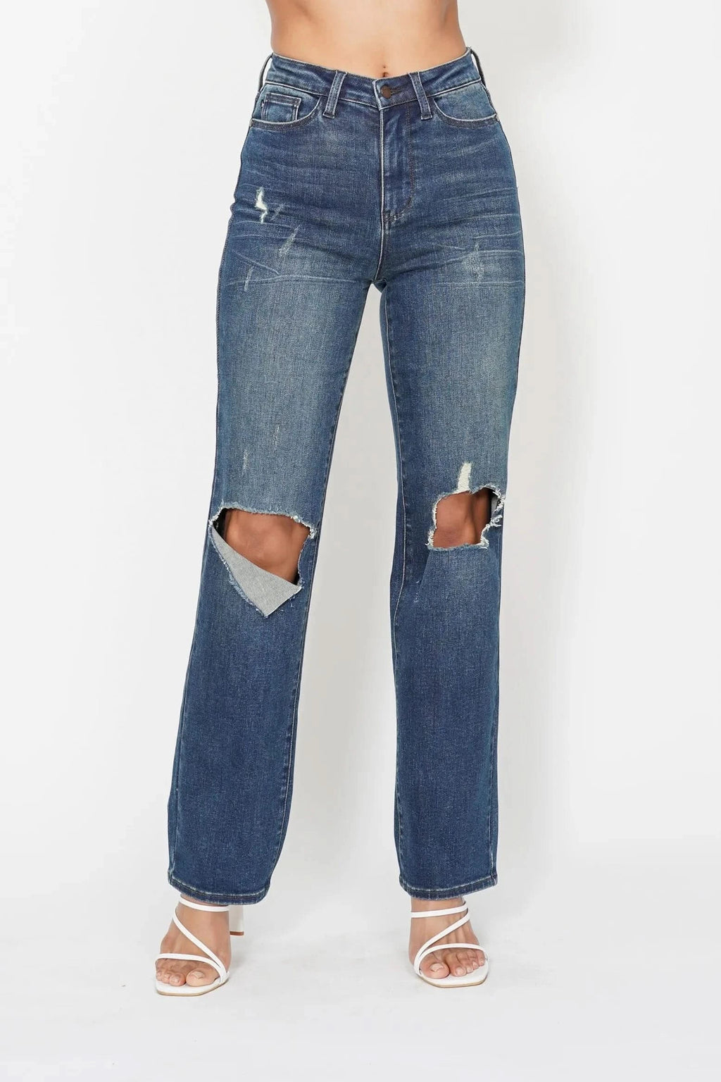 Judy Blue Full Size Hw Ripped Knee Dad Jeans
