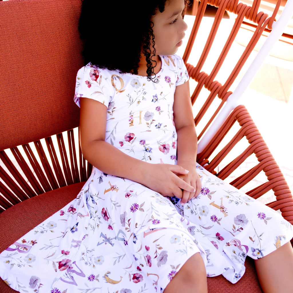 Floral ABC's Cap Sleeve Twirl Dress