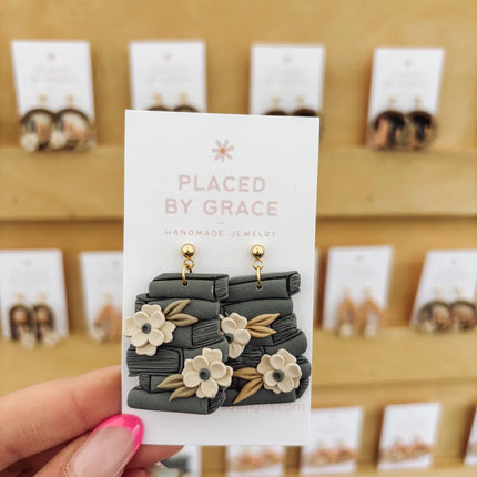 Floral Book Stack Earrings, Bookish, Book Jewelry