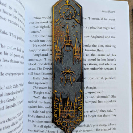 Celestial Gothic Castle Bookmarks – Handcrafted Elegant Black & Gold Magic Themed Bookmarks