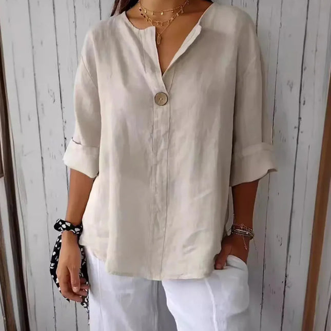 Full Size Casual Notched Drop Shoulder Blouse Plus Size