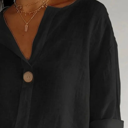 Full Size Casual Notched Drop Shoulder Blouse Plus Size