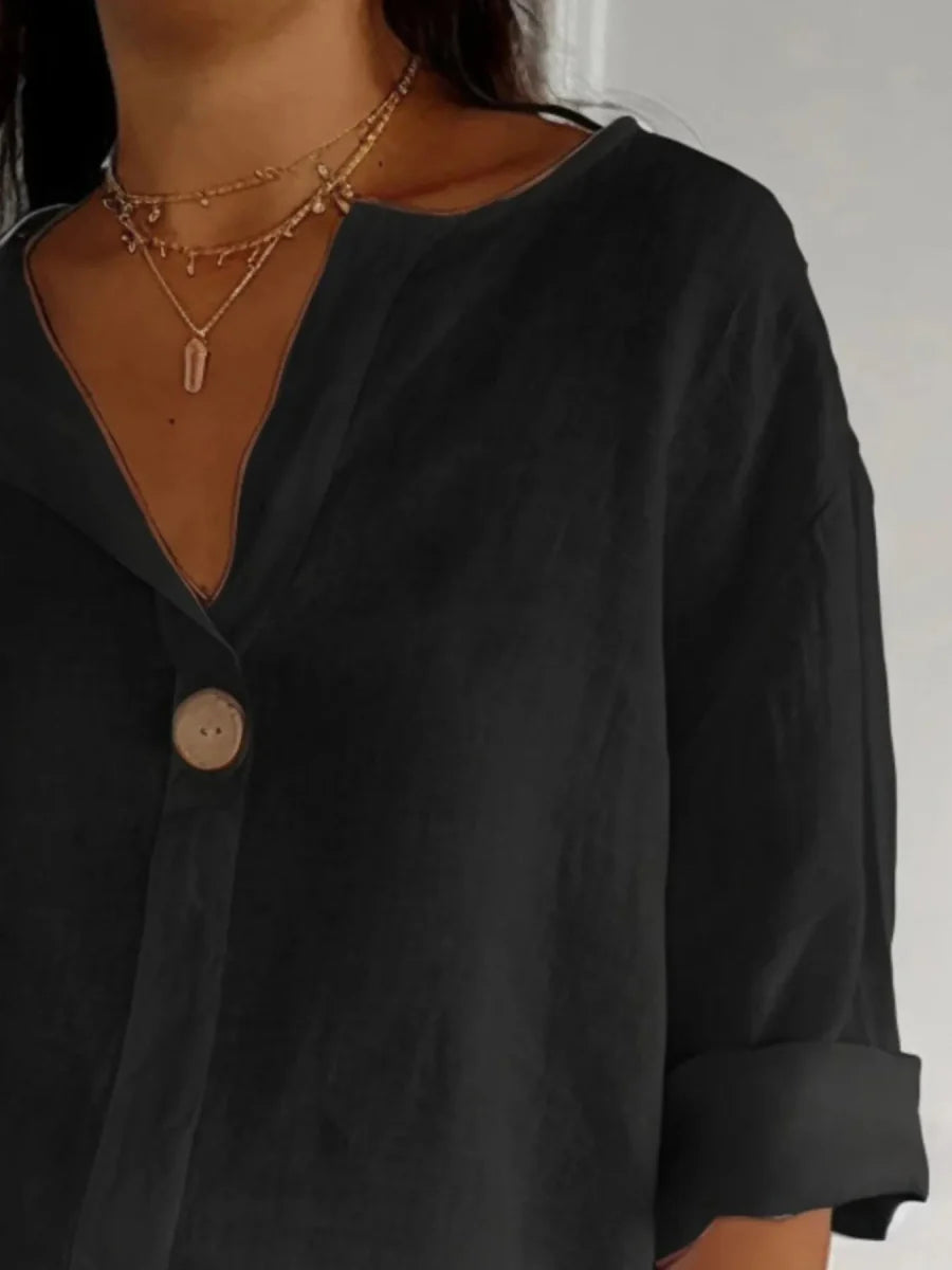 Full Size Casual Notched Drop Shoulder Blouse Plus Size