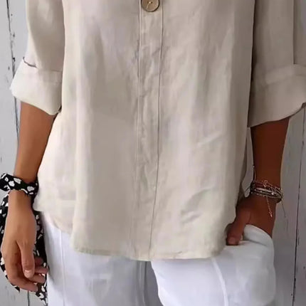 Full Size Casual Notched Drop Shoulder Blouse Plus Size