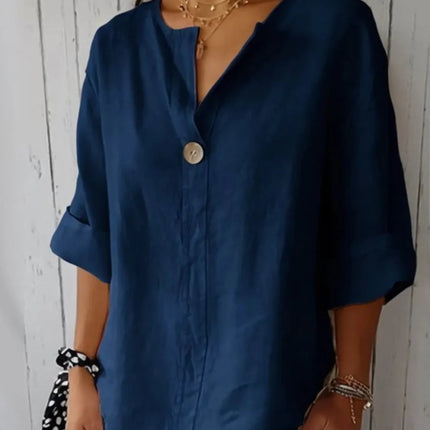 Full Size Casual Notched Drop Shoulder Blouse Plus Size