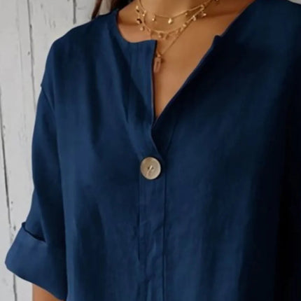 Full Size Casual Notched Drop Shoulder Blouse Plus Size