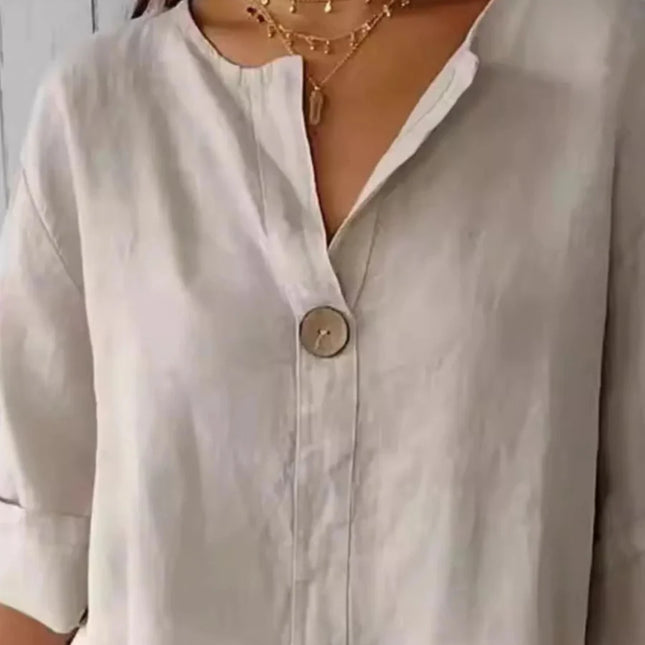 Full Size Casual Notched Drop Shoulder Blouse Plus Size