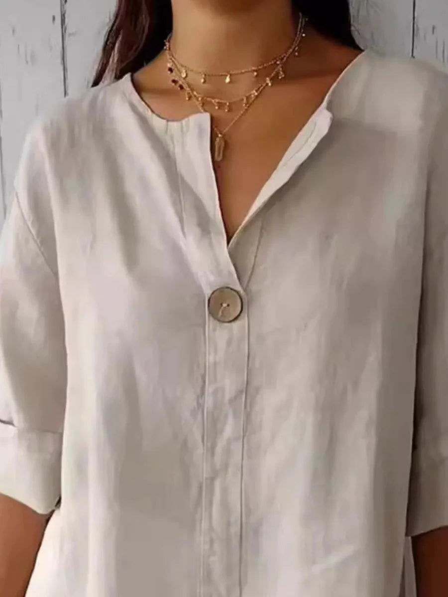 Full Size Casual Notched Drop Shoulder Blouse Plus Size