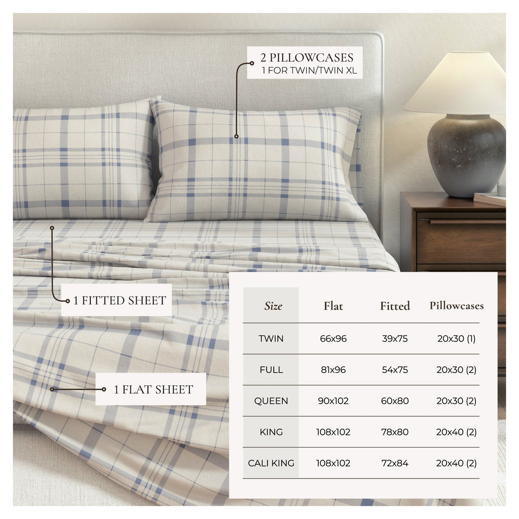 Turkish Cotton Flannel Sheet Set - Plaid & Stripe Collection