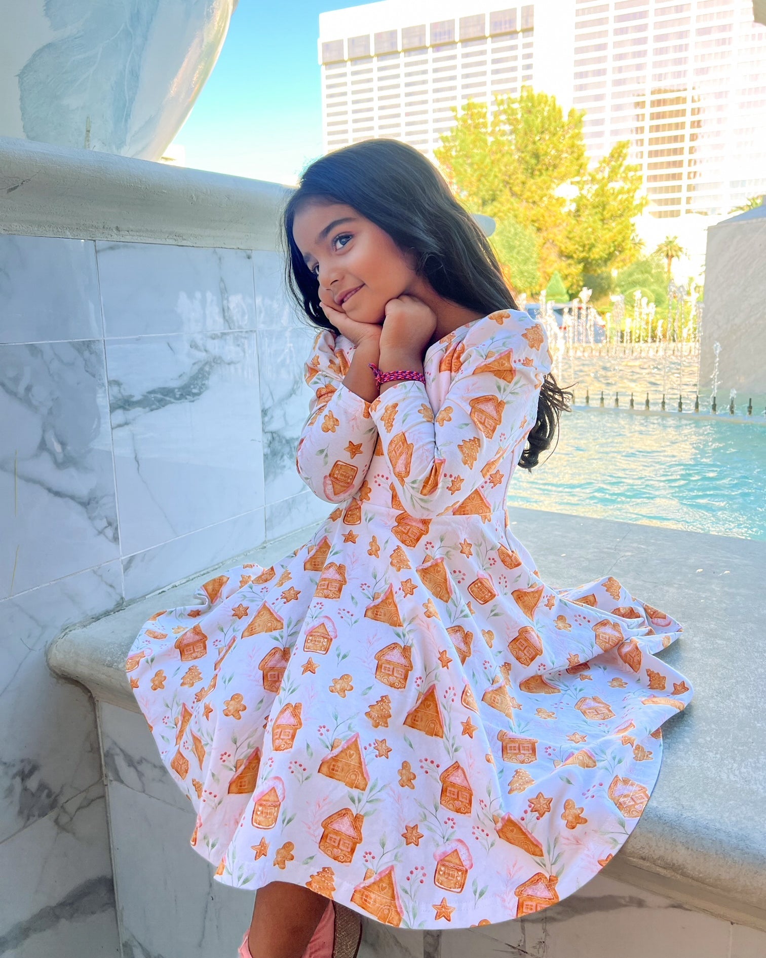 Gingerbread Village Puff Sleeve Twirl Dress