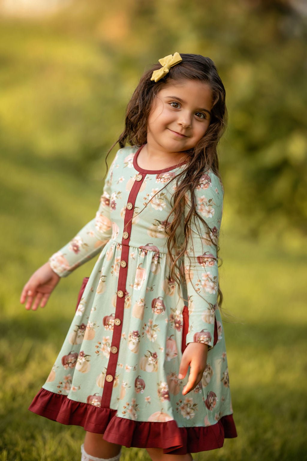 Girls Annie Dress in Harvest Blooms