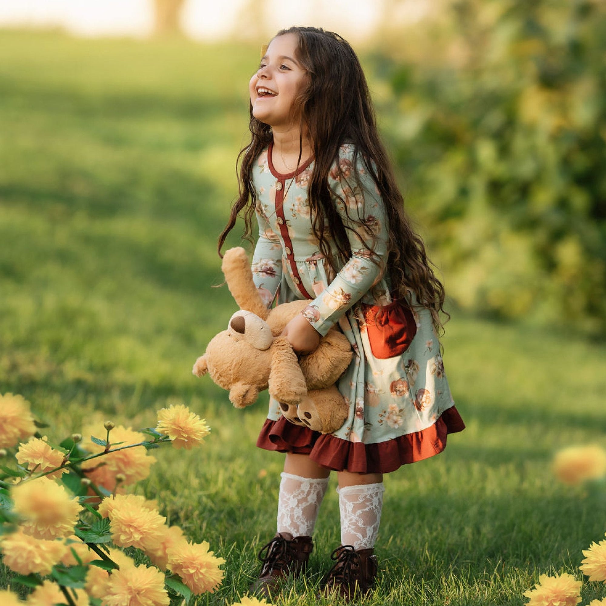 Girls Annie Dress in Harvest Blooms