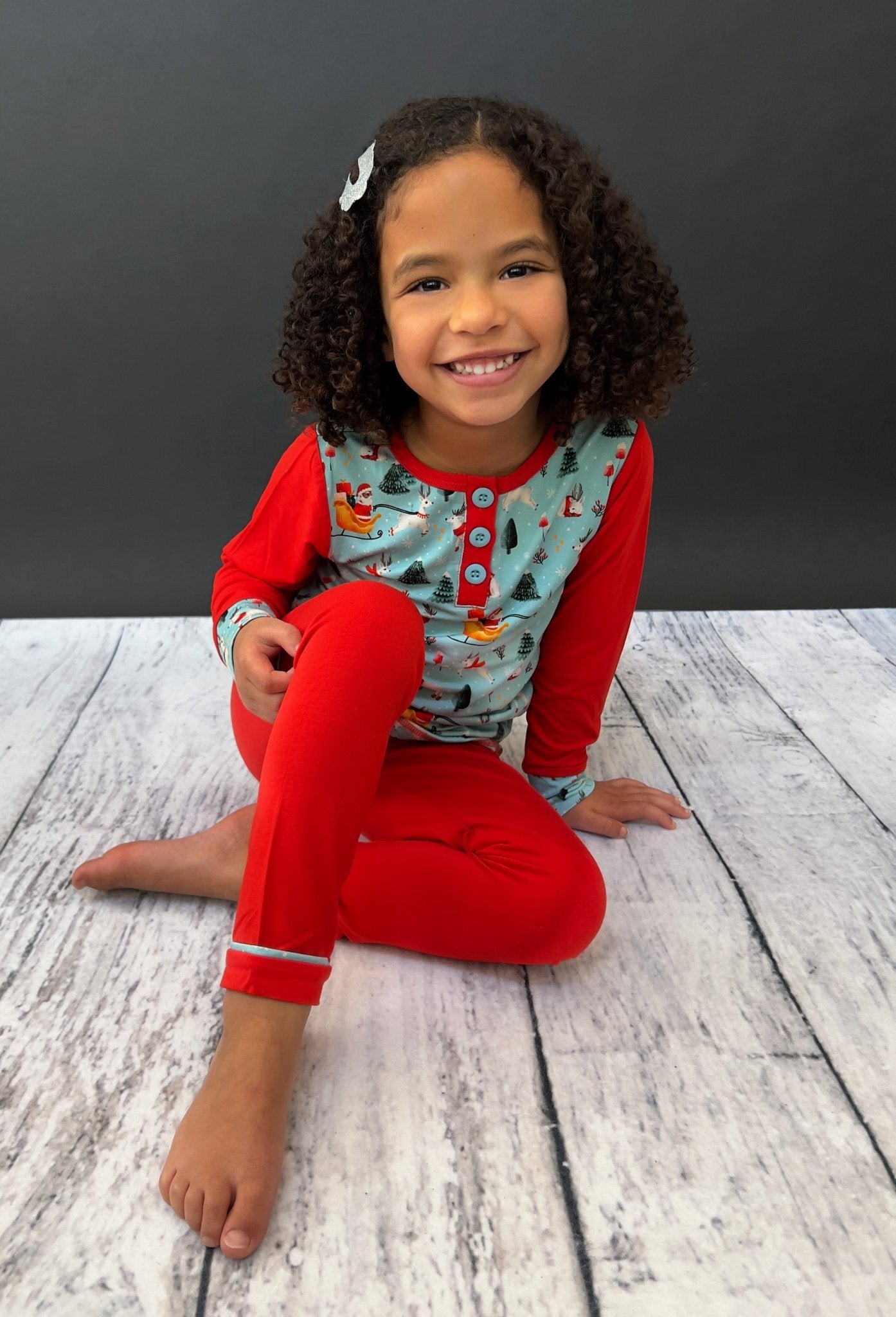 Girls Dark Santa Bamboo Holiday Pajamas