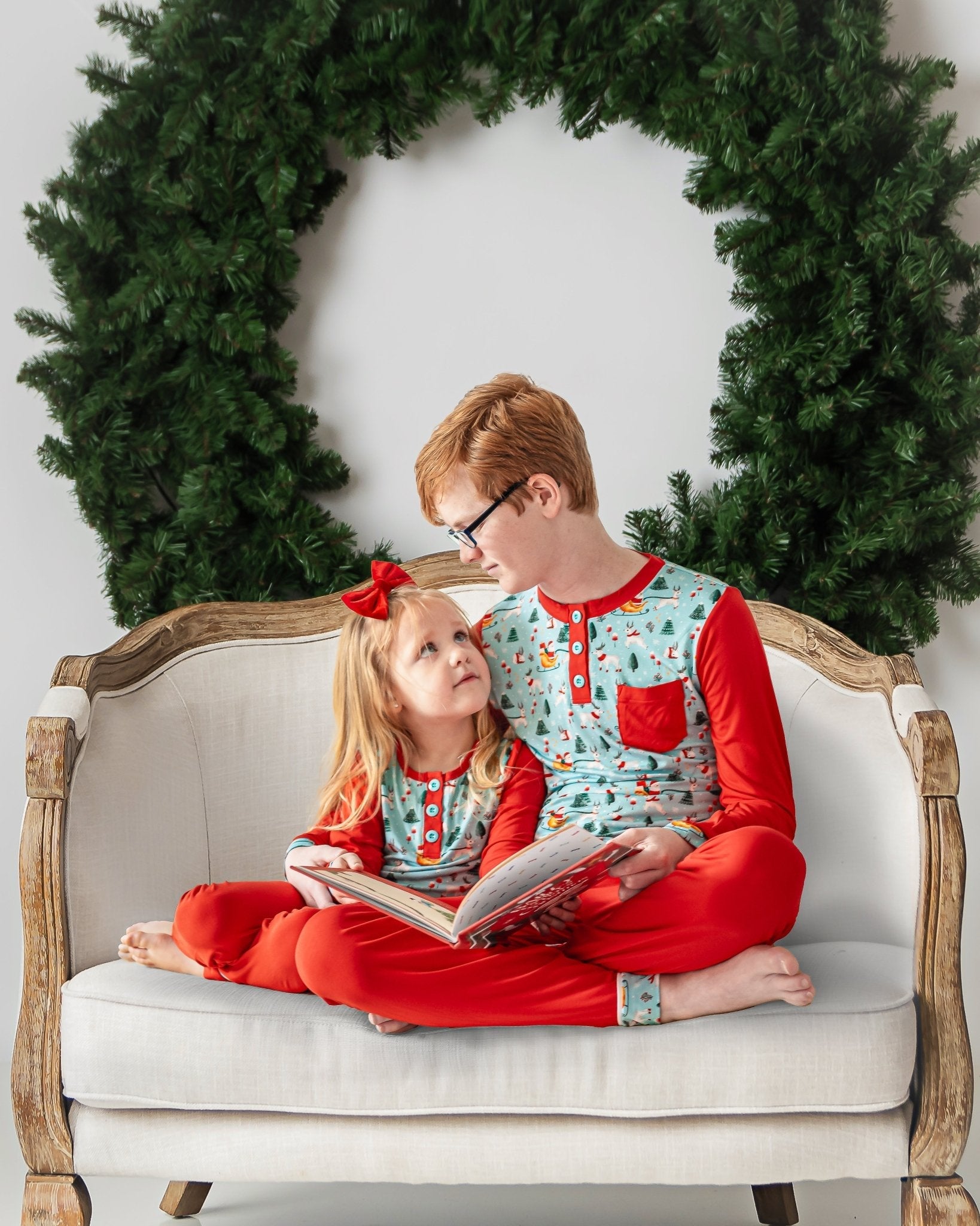 Girls Light Santa Bamboo Holiday Pajamas