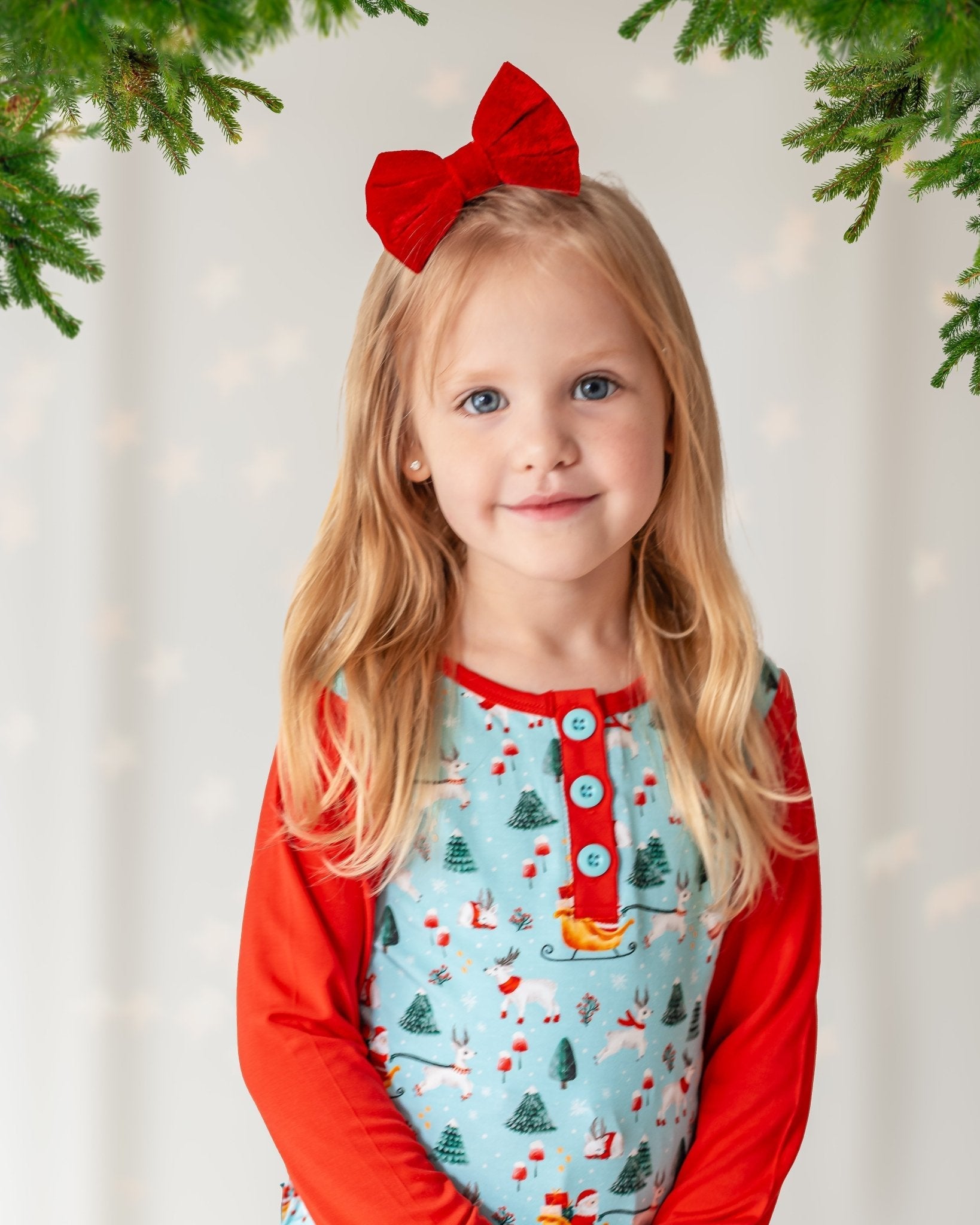 Girls Light Santa Bamboo Holiday Pajamas
