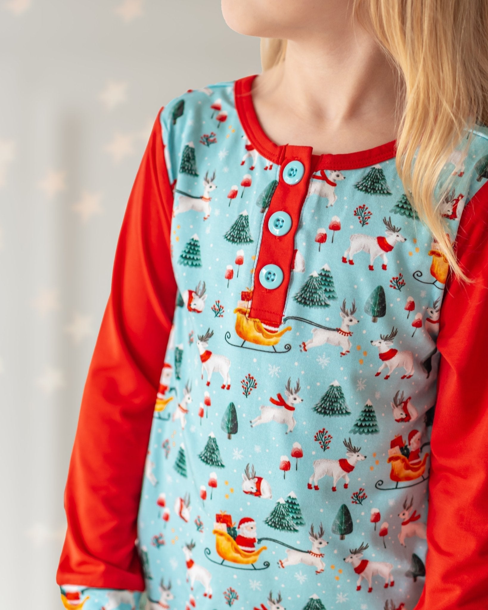 Girls Light Santa Bamboo Holiday Pajamas